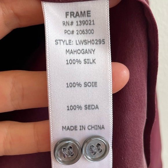 Frame Ruffle Neck Contrast Tie Silk Blouse XS burgundy Edwardian renaissance red - Picture 11 of 14